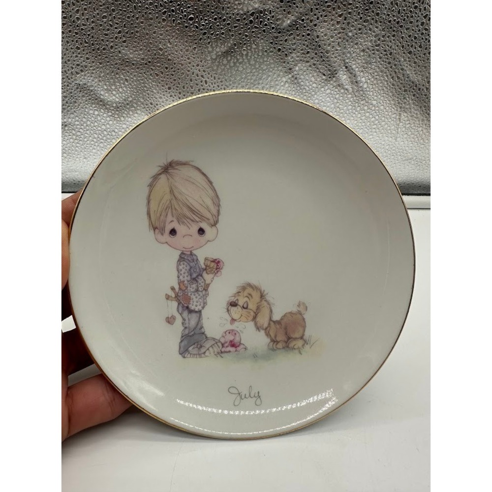 Precious‎ Moments July Monthly Plate 1983 Enesco Boy Puppy Dog Vintage 6 Inch
